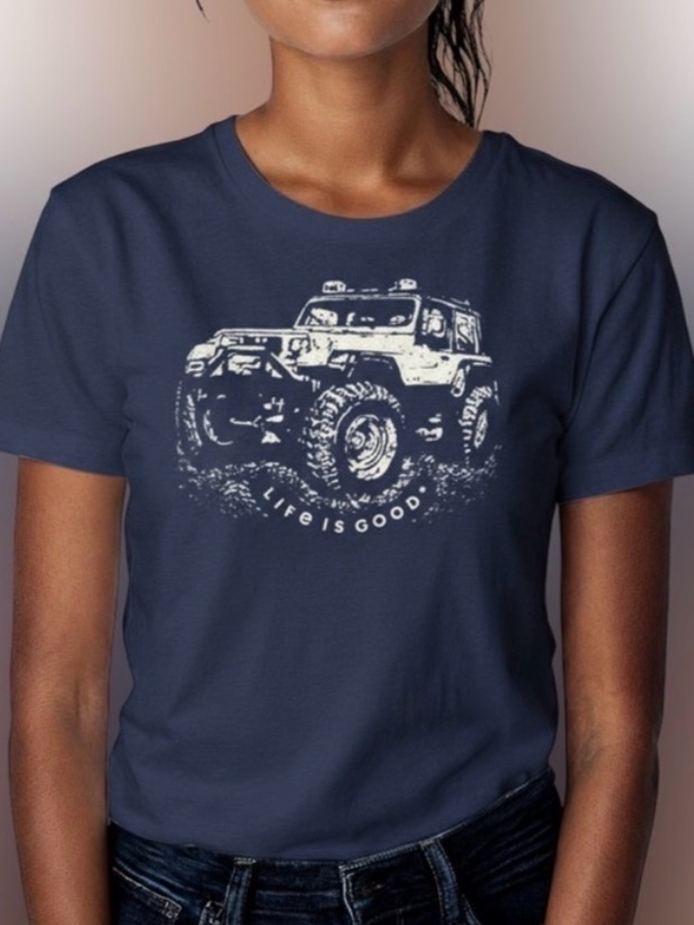 Life Is Good Adventure Jeep Blue Crusher Tee Shirt Size M